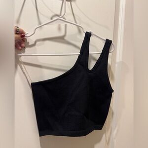 Black One-Shoulder Ribbed Crop Top